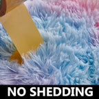 FJZFING Rainbow Round Rug Ultra-Soft Plush Modern 4x4 Circle Area Rug for Kid's Bedroom, Fluffy Shag Circular Rug for Nursery Room, Non-Slip Home Decor Colorful Carpet for Teen's Room