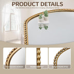 36x28 Inch Wide Arched Wall Mirror with Bold Antique Gold Beaded Frame, Decorative Mantel Mirror for Fireplace or Entryway, Horizontal Hanging Statement Mirror for Living Room Wall Decor