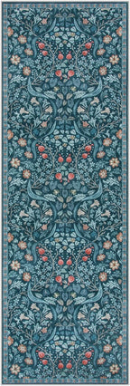 Moynesa Floral Kitchen Runner Rug 2x6, Washable Boho Runners for Hallways Non Slip Soft Bathroom Carpet Runner, Botanical Ultra Thin Throw Mat for Laundry Room Entryway, Teal