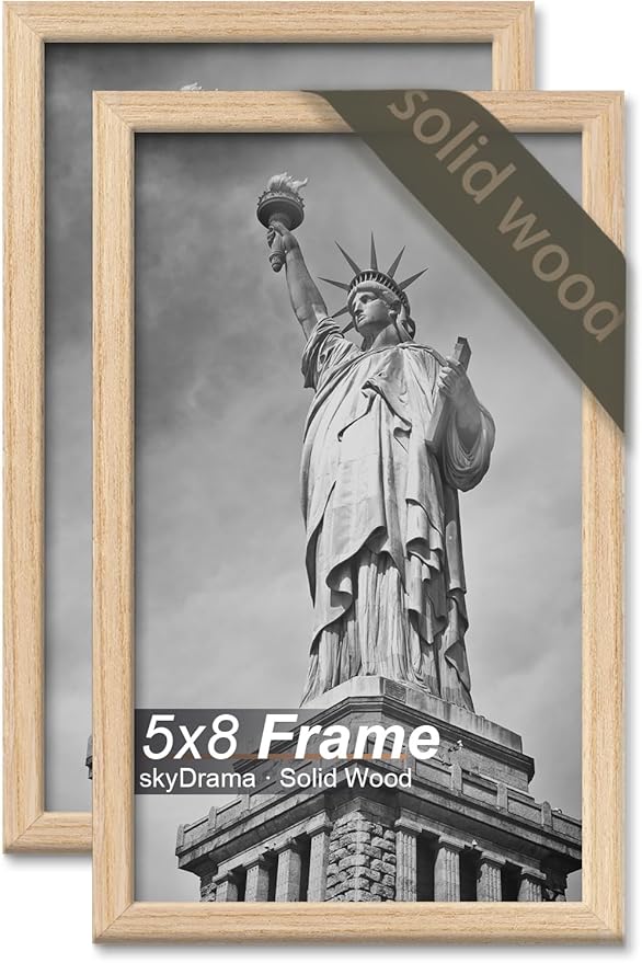 Natural Solid Wood 5x8 Picture Frame, Display 5 x 8 Inch Picture Poster Photo, Vertical & Horizontal Wall Hanging - 2 Pack/Natural/5"x8"