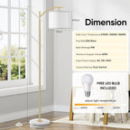 ROTTOGOON Gold Floor Lamp for Living Room with Marble Base, Modern Standing Lamp with 3 Color Temperatures Bulb & Adjustable Linen Shade, Tall Lamp for Bedroom Office Reading Nursery