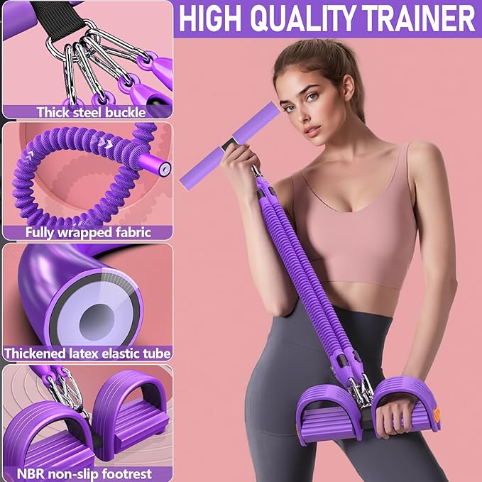 2026 Upgrade Foot Pedal Resistance Band, Adjustable 4-Tube Pedal Ankle Puller Resistance Band with Handle, Multifunction Home Gym Equipment, Stirrup Puller for Men Women for Full Body Exercise