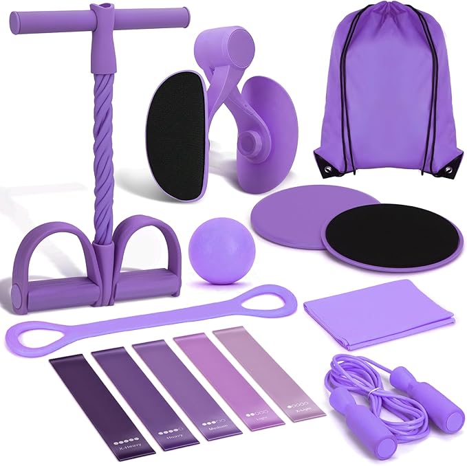 Home Workout Equipment for Women with 6 Tube Elastic Foot Pedal Resistance Band with Handle,Thigh Pelvic Trainer, Leg Fitness Bands Set, Exercise Essentials Starter Kit for Full Body Toning