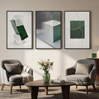 Large Framed Green and White Abstract Wall Art for Living Room, 3 Piece Modern Canvas Prints Paintings Artwork for Walls, Minimalist Geometric Pictures for Hallway Dining Bedroom Wall Decor 24x36 In