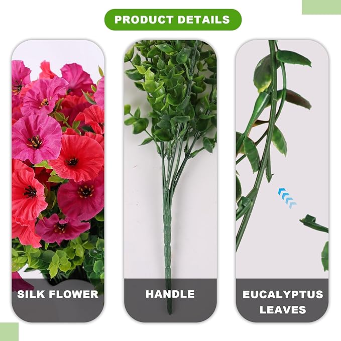 12 Bundles Morning Glory Artificial Flowers for Outdoor Decoration UV Resistant Fake Plastic Plants Artificial Greenery for Indoor Outdoor Garden Patio Window Box Home Decor
