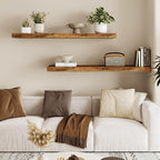 Fixwal Wall Shelves, 35.4" Long Heavy Duty Wall Mounted Rustic Wood Shelves for Living Room, Bedroom, Bathroom and Kitchen, Wall Shelves for Storage, Books, Room Decor (Rustic Brown, Set of 2)