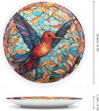 Decorative Plates, Colorful Stained Glass Design Hummingbird Display Plate for Home Office Kitchen Table Decor Porcelain Plates 6 Inch, Gifts for Hummingbird Lovers