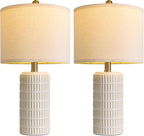 PoKat 20" Small Modern Ceramic Table Lamps Set of 2 for Bedroom, White Bedside Lamps for Night Stands, Farmhouse Decor Nightstand Table Lamps for Living Room End Table Beige