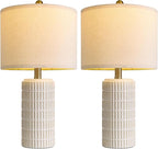PoKat 20.75" Small Modern Ceramic Table Lamps Set of 2 for Bedroom, White Bedside Lamps for Night Stands, Farmhouse Desk Home Decor Gift Nightstand Table Lamps for Living Room End Table Beige