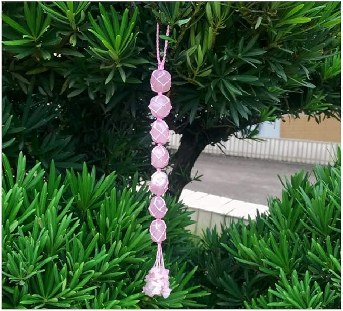 Handmade Natural Crystal Rose Quartz Car Hanging Ornaments for Home Decoration Feng Shui Ornament Yoga Meditation Car Decoration Tumbled Palm Stones