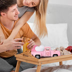Valentine's Day Mini Metal Farm Truck with Pink and White Hearts Vintage Metal Pickup Romantic Love Model Truck Farmhouse Tiered Tray Decor for Shelf Kitchen Table Home Decor
