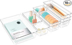 10 PCS Drawer Organizer Set,4 Varied Size Bathroom and kitchen Drawer cabinet organizer Trays, Clear Storage Bins for Makeup, Jewelry, Utensils and Gadgets