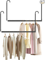 Hanging Closet Rod Adjustable Width Height Closet Rods For Hanging Clothes Black 2 Pack Closet Extender Hanging Rod Clothes Space-Saving Hanging Bar Organizer