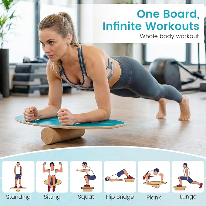 GYMAX Balance Board for Adults, 330LBS Wobble Boards with Storage Rack, Wooden Exercise Balancing Stability Trainer for Improve Balance, Surfing, Skate, Yoga, Skateboarding