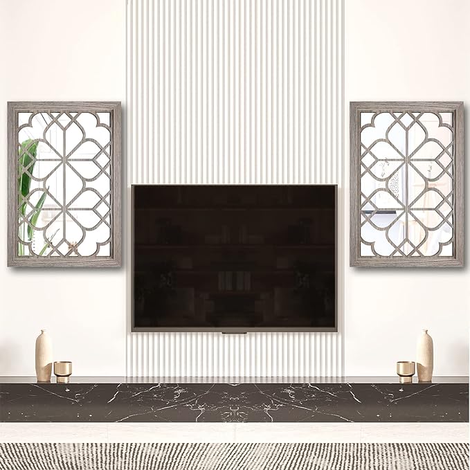 Wocred Set of 2 Rectangular Wall Mirror,Gorgeous Rustic Farmhouse Accent Mirror,Barn Wood Color Entry Mirror for Bathroom Renovation,Bedrooms,Living Rooms and More(11”x15”)