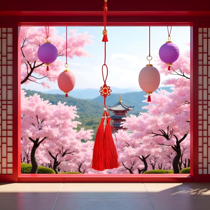 The Traditional Handwoven Sunflower Chinese Knot Double Tassel Pendant,Good for Entrance Door Decoration,car Hanging,Holiday Home Decoration,Blessings for Friends (red).