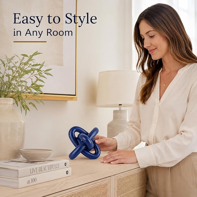 XMGZQ Blue Knot Decor for Coffee Table Book,Chain Link Decor for Bookshelf Entry Table TV Stand,Navy Knot Sculpture for Home Living Room,Object Decoracions para sala,adornos para sala Modernos