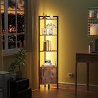 Furnulem Corner Shelf,5-Tier Corner Cabinet with Storage and LED Light, 62.8” Standing Display Bookshelf for Bedroom, Living Room, Kitchen, Wood Display Shelf (Rustic Brown)