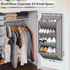 SLEEPING LAMB Over the Door Shoe Organizer for Closet, Short Hanging Shoe Rack with Large Deep Pockets, Narrow Door Sneaker Storage for Boots in RV, Dorm, Grey
