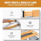 4 Pack Bamboo Drawer Dividers - 2.6 in High, Adjustable 16 to 22 in Expandable Drawer Organizers and Dresser Separators for Clothes, Bedroom, Bathroom, Kitchen, and Office Organization and Storage