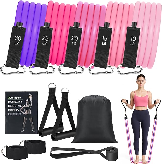 Exercise Resistance Bands with Handles for Working Out, 150/200/250/300 Lbs Workout Bands Set with Door Anchor for Physical Therapy, Yoga, Pilates