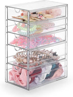 Hipiwe 5-Drawers Plastic Storage Organizer, Clear Hair Accessories Organizer with Large Capacity for Bathroom, Dresser, Cosmetic Hair Tie Container for Girls Women