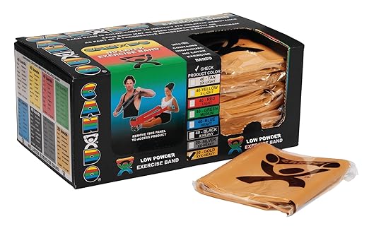 CanDo Singles Low Powder Exercise Band, 4-foot singles, Gold: XXX-Heavy (40 count)