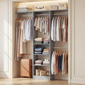 Cyclysio 4FT Small Closet System, 80"H Closet Organizer System with 4 Closets Rods & 3 Shelves, 48" Closets Organizers and Storage for Small Bedrooms, Laundry Rooms, Cloakrooms, Grey