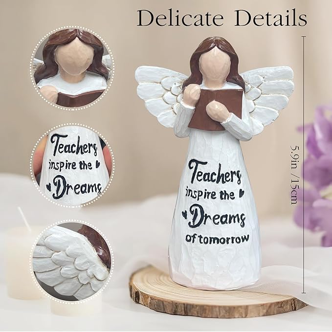 Teacher Appreciation Gifts, Thank You or Retirement Gifts for Women Teacher, Mothers Day Teachers Gift, Angel Hand-Painted Figurines Statue, 5.9 Inches Resin Doll Tabletop