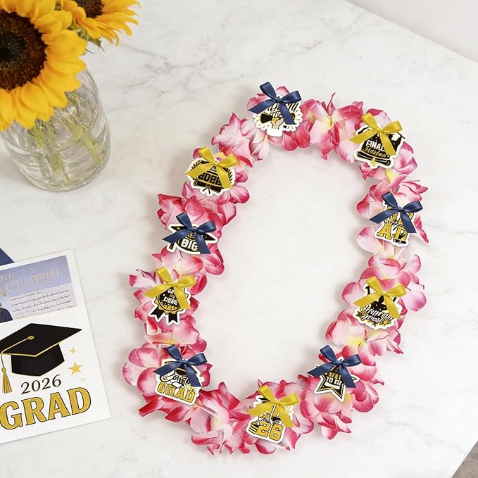 Leis for Graduation 2026, Artificial Flower Wreath with Cards Graduation Lays Gifts, Congrats Grad for High School