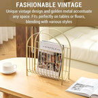 MyGift Deluxe Mid Century Brass Tone Metal Wire Magazine Holder Rack, Table or Floor Display Newspaper Stand Storage Sling for Magazines and Vinyl Record Albums