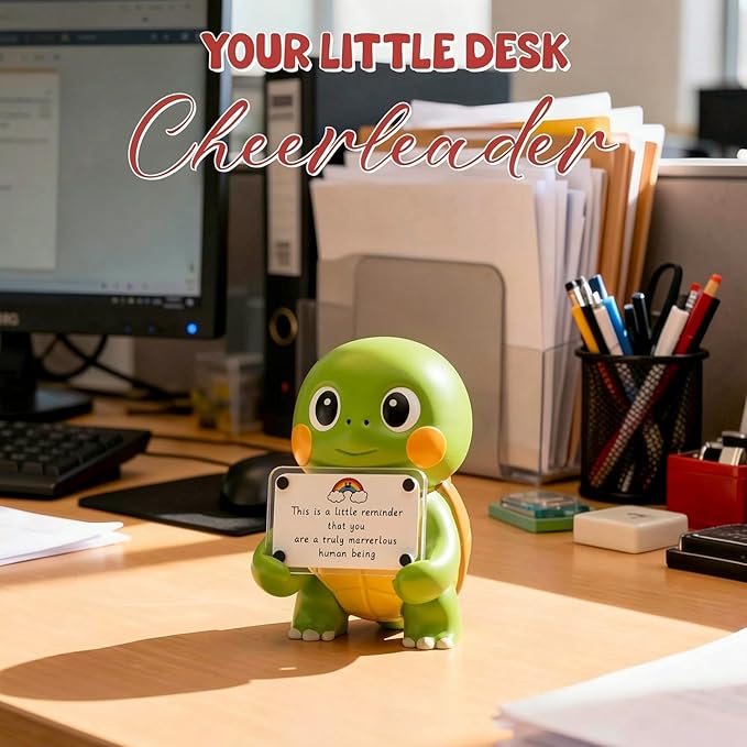 Positive Turtle Figurine - 4.3" Tall Hand-Painted Resin Indoor Office Desk Decoration with Cute Motivational Sign, Funny Gift for Women Friends Bestie BFF Bestfriend Coworkers (Green)