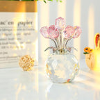 Crystal Rose Bouquet Flower Figurine - Pink Rose Gifts for Women, Collectible Floral Glass Ornaments for Valentine's Day, Mother's Day, Boxed