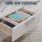 RAPTUROUS Adjustable Drawer Dividers 4 Pack, 2.5" High, 13-22" Long, Dresser Drawer Organizer for Bedroom, Closet, Kitchen, Nursery, Office, Strong Hold, Soft Foam Edges, White
