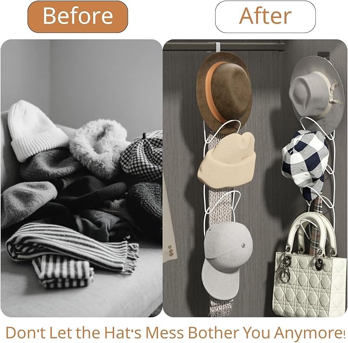 LINFIDITE 10 Pack Hat Rack Hanger Holder Organizer Closet Hanging Baseball Cap Display Storage Rack for Scarves Handbags Towels Clothes Ties Over Door Wall Mounted w Hanging Hook White