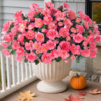HyeFlora Artificial Faux Outdoor Flowers Plants for Spring Summer Decoration, Fake Silk Camellia UV Resistant Look Real for Planter Outside Front Door Porch Patio Balcony, 3 Large Bundles