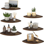 HORLIMER 6 Pack Wall Mount Floating Corner Shelf, Rustic Wood Corner Wall Shelves for Bedroom, Living Room, Bathroom, Kitchen