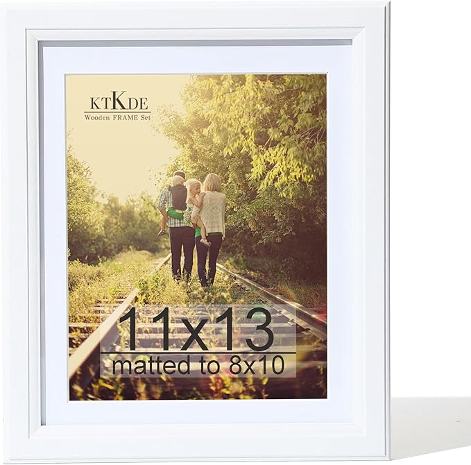 KTKDE 11x13 Picture Frame,Display Pictures 8x10 with Mat or 11x13 Without, Tempered Glass,13 by 11 White Wooden Frame Wall Gallery Poster Frame best gift