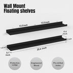 Boswillon 35.4 Inches Long Floating Shelves Wall Mounted, 2 Set Modern Black Wall Shelf for Bedroom, Nursery Book Shelf with Lip, Picture Ledge Shelf for Decor Living Room Bathroom Kitchen- Black