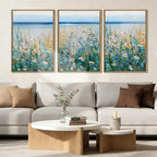 Extra Large Blue Floral Wall Art Framed Wildflower Artwork Blue Floral Wall Pictures Wildflowers Wall Decor for Living Room Bedroom Bathroom Office Blue Flowers Bloom Painting by The Seaside 24x36 Inches Set of 3