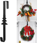 Wreath Hangers for Front Door,15" Sturdy Metal Wreath Doors Hangers,Over The Door Hooks for Front Porch Decor,Garland Hooks Holders for Halloween Christmas Decorations (Black Christmas Tree, 2 Pack)