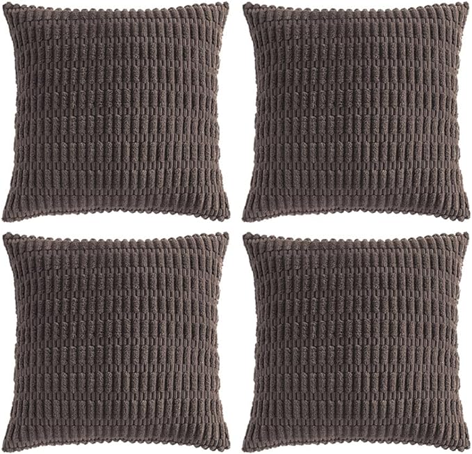 Fancy Homi 4 Packs Decorative Throw Pillow Covers for Living Room Couch Bed, Modern Farmhouse Boho Home Décor Accent Cushion Case, 16" x 16", Dark Brown