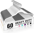 HOUSE DAY Heavy Duty Plastic Hangers 60 Pack, Non Slip Clothes Hangers with Rubber Pads and 360° Hook - Thin 0.2 Inch, Space Saving Coat Hanger White, Closet Organizer for Shirt, Pants, Suit, Skirt