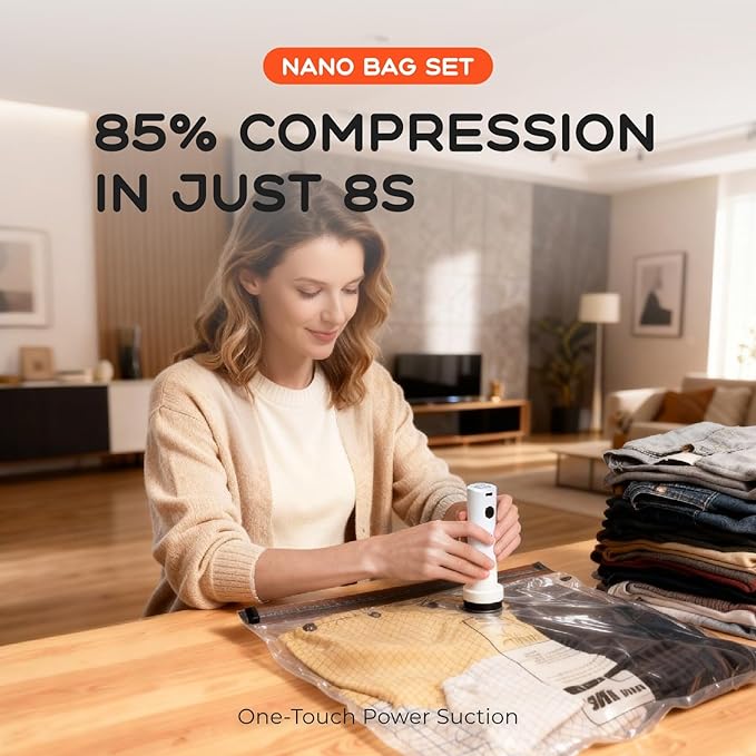 Vacuum Bags for Clothing with Rechargeable Air Pump, 20 Pack Vacuum Seal Bags for Travel, Space Saver Bags for Luggage and Suitcases, Compression Packing Bags in Multiple Travel Size
