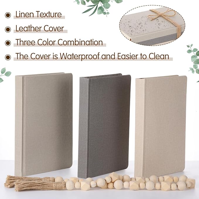 Feifeiya 3 Pieces Faux Decorative Books Set for Home Decor Fake Book for Shelves Coffee Table Stacked Linen Covered Display Notebook with Wood Bead Bookend Gift for Living Room (Classical Grey)