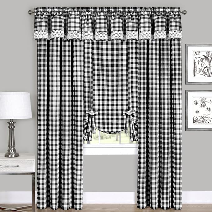 Sweet Home Collection Kitchen Window Curtain Panel Treatment, 63", Black/White