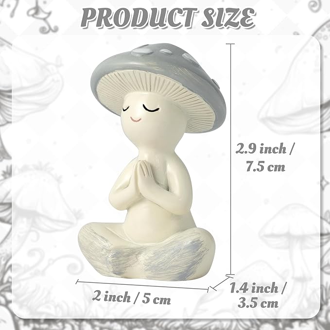Meditation Mushroom Resin Statue - Cute Meditation Mushroom Statue for Desk Living Room Resin Figurine for Home Patio Office Decoration Cute Plant Statues for Tabletop Garden Backyard Decor