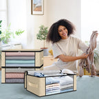 HomeHacks Storage 8-Pack Clothes Organizer Storage Bags Foldable Storage Box with Large Clear Window Sturdy Handles for Closet, Dorm, Pillows, Bedding, Clothes, Blankets, 35L, Beige