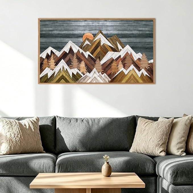BINCUE Boho Mountain Wall Art Framed Mountain Landscape Canvas Artwork Rustic Mountains Wall Pictures Large Landscape Wall Decor Farmhouse Art Prints for Living Room Bedroom Bathroom Office Farmhouse 20x40 Inch