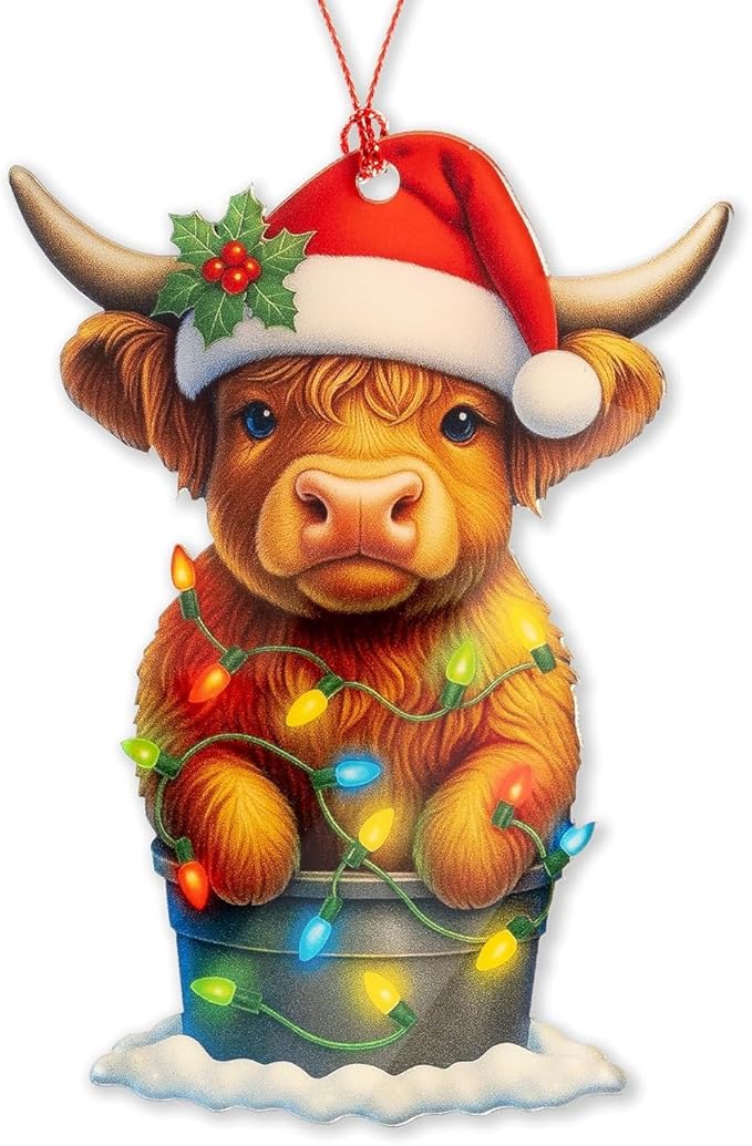 Highland Cow Ornaments for Christmas Tree, Highland Cow Gifts for Women Men, Cow Christmas Decorations, Farmhouse Christmas Ornaments Gift, Xmas Tree Hanging Decor, Animal Lover Gifts